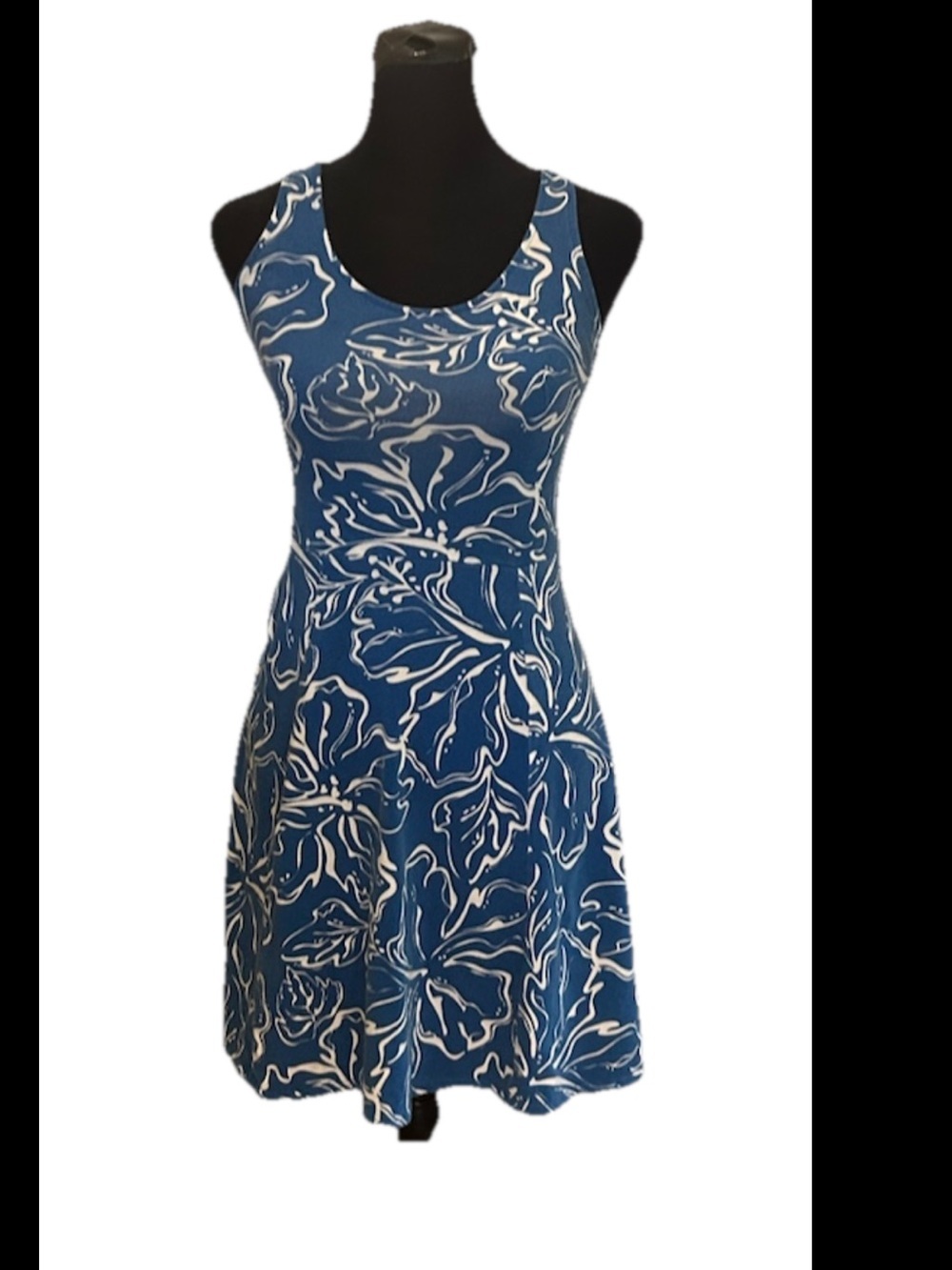 American American Heritage Blue White Floral Cut-Out Scoop Neck Knit S-Junior